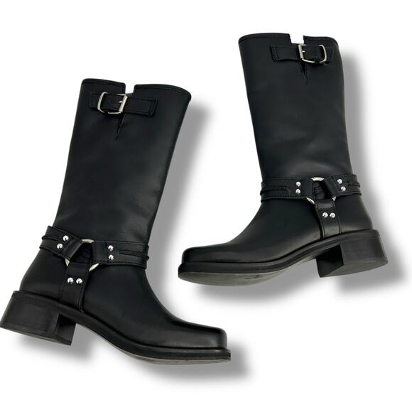 Steve Madden Black Leather Moto Boots - Picture 8 of 11